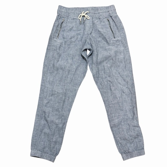 Athleta Pants - Athleta Cabo Linen Joggers Blue Chambray Women's Size 4 Drawstring Zip Pockets
